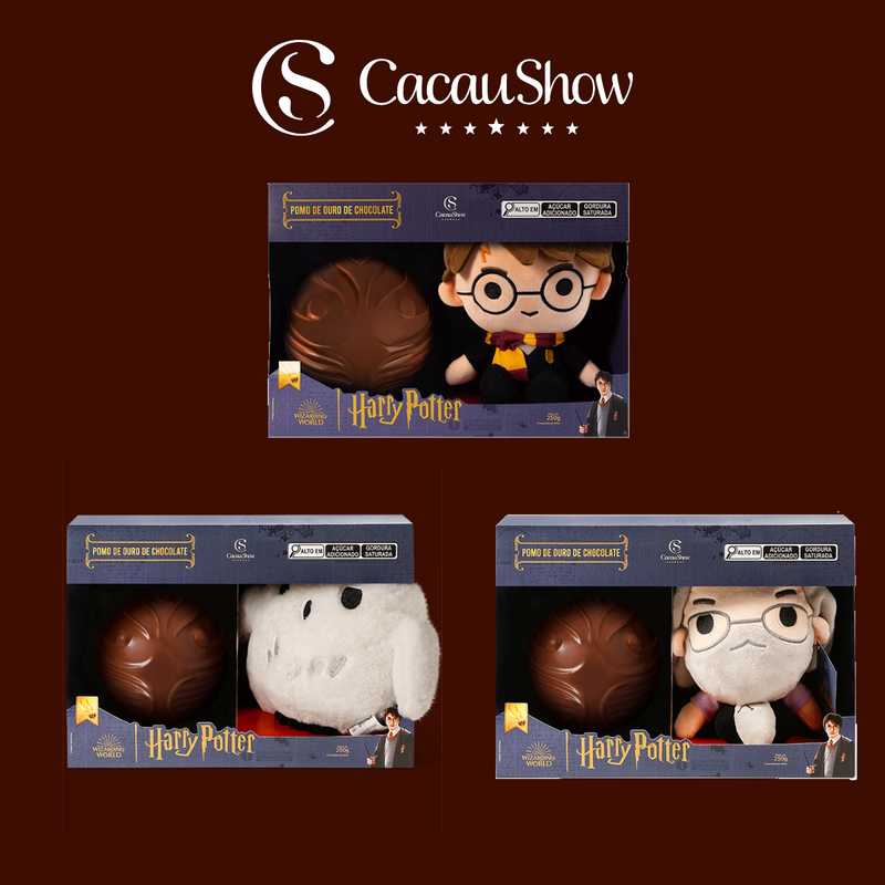 Kit de Páscoa: 3 Ovos de Páscoa Harry Potter Pelúcia - Harry Potter, Edwiges e Dumbledore 250g